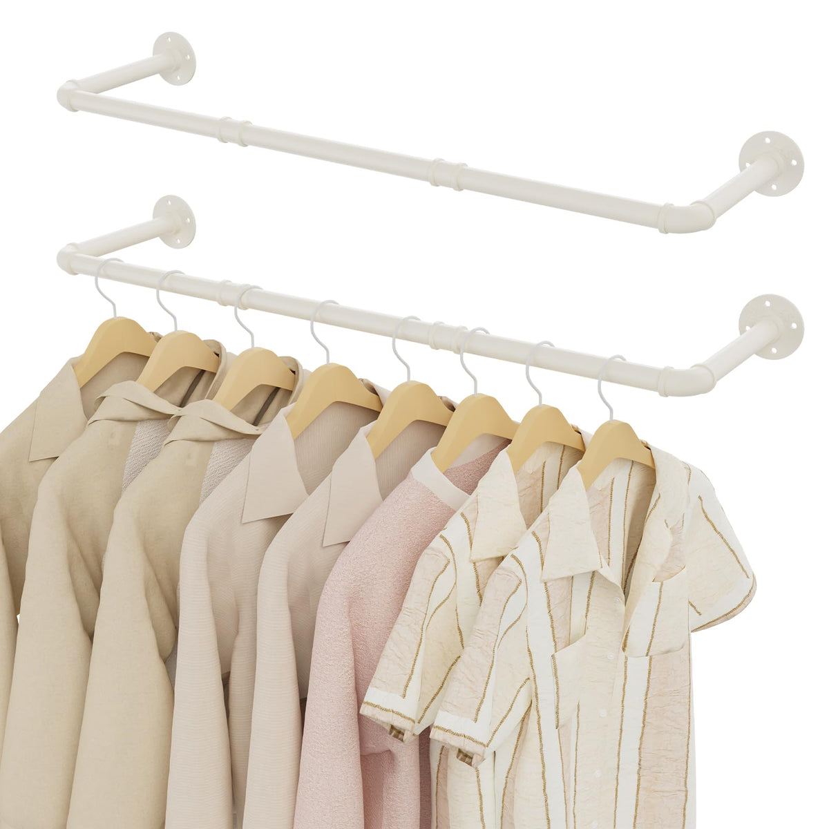 YheenLf 100cm Industrial Pipe Clothes Rail, Hanging Rod, White, 2 Pack - image 1