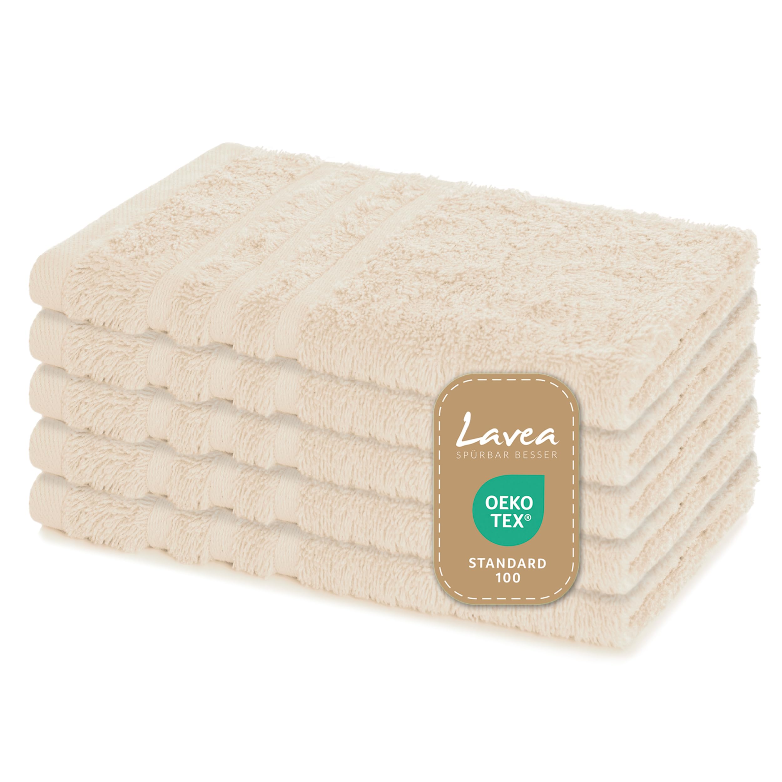 Lavea Elena Guest Towels - Set of 5 Cotton Terry Cloth - Cream