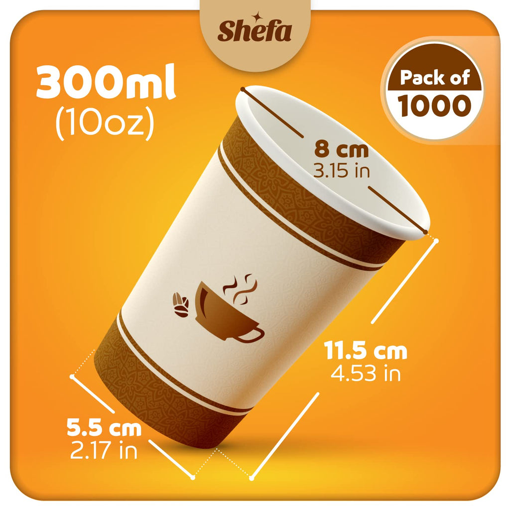 Shefa 10oz Paper Coffee Cups – 1000 Pack Heat-Resistant Disposable Cups