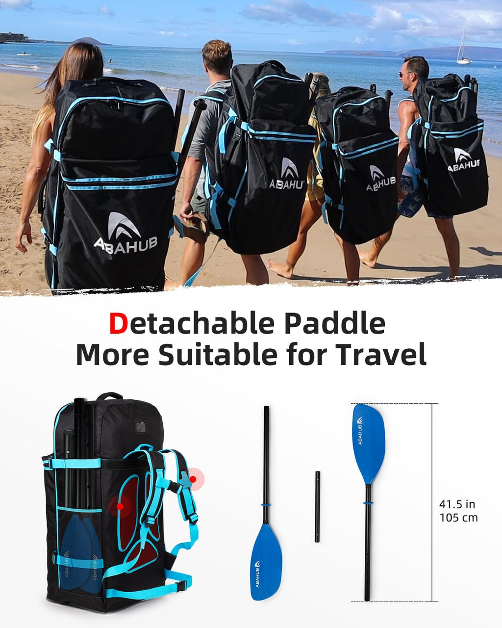 Abahub Adjustable Kayak Paddle | 210-230cm Aluminum Floating Oar - Blue