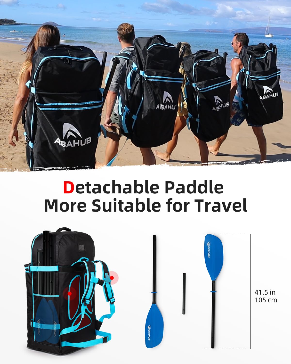 Abahub Adjustable Kayak Paddle | 210-230cm Aluminum Floating Oar - Blue