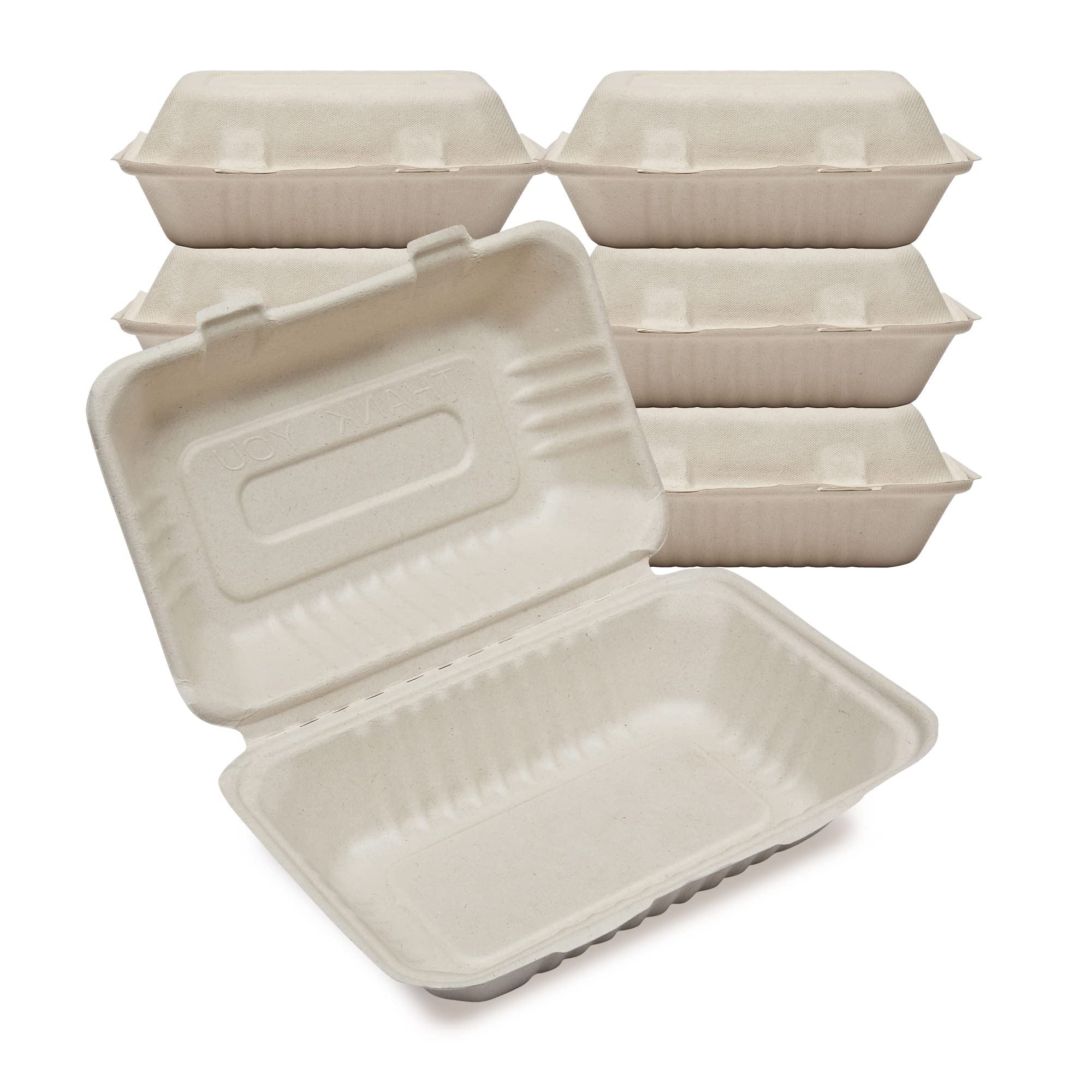 Disposable Green Bagasse Clamshell Food Containers - 125 Pack