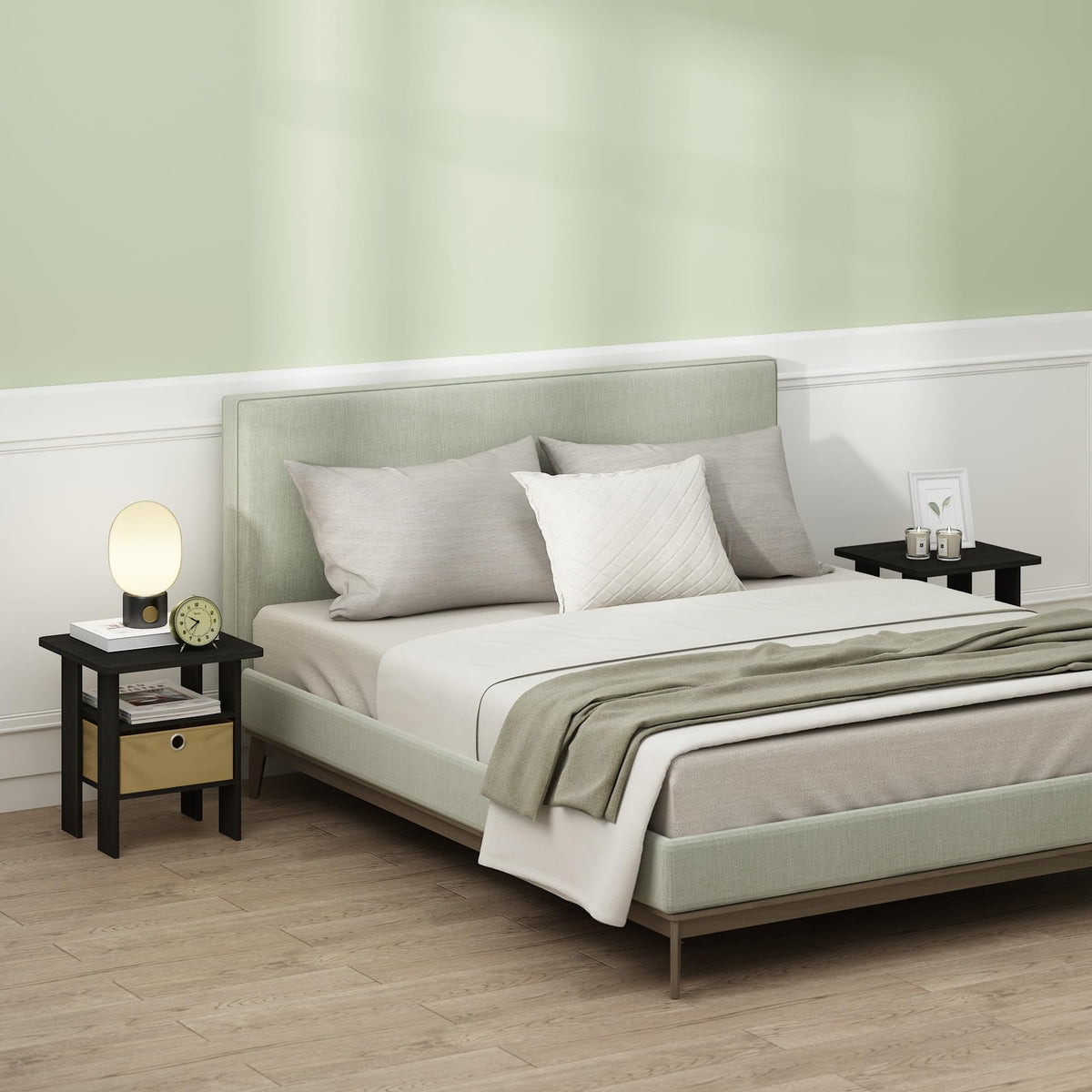 Furinno TIDUR Set of 2, Bedside Table with Storage Bin, Espresso - image 3