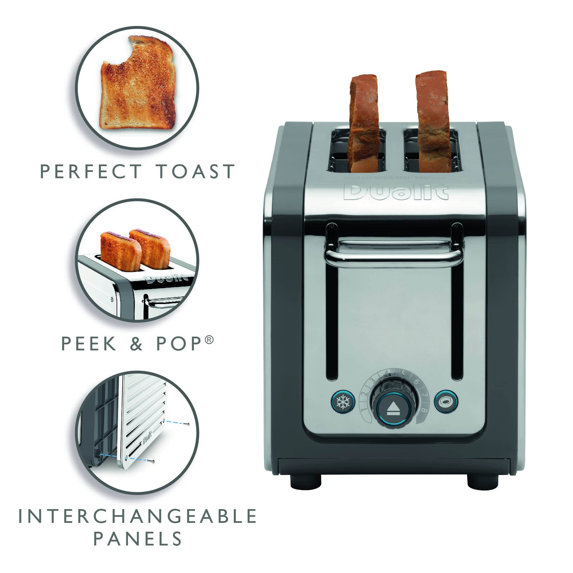 Dualit Architect 2 Slice Toaster | Stainless Steel with Grey Trim