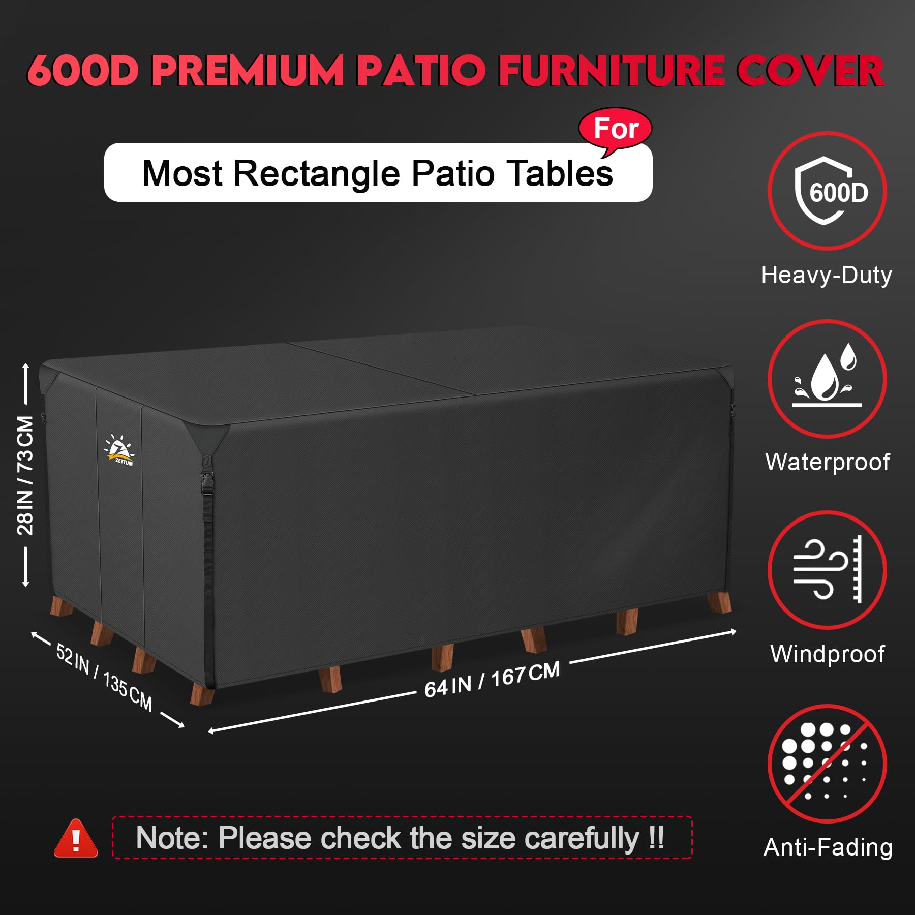 Zettum Waterproof Garden Furniture Cover | 600D Heavy Duty Oxford | 167x135x73cm