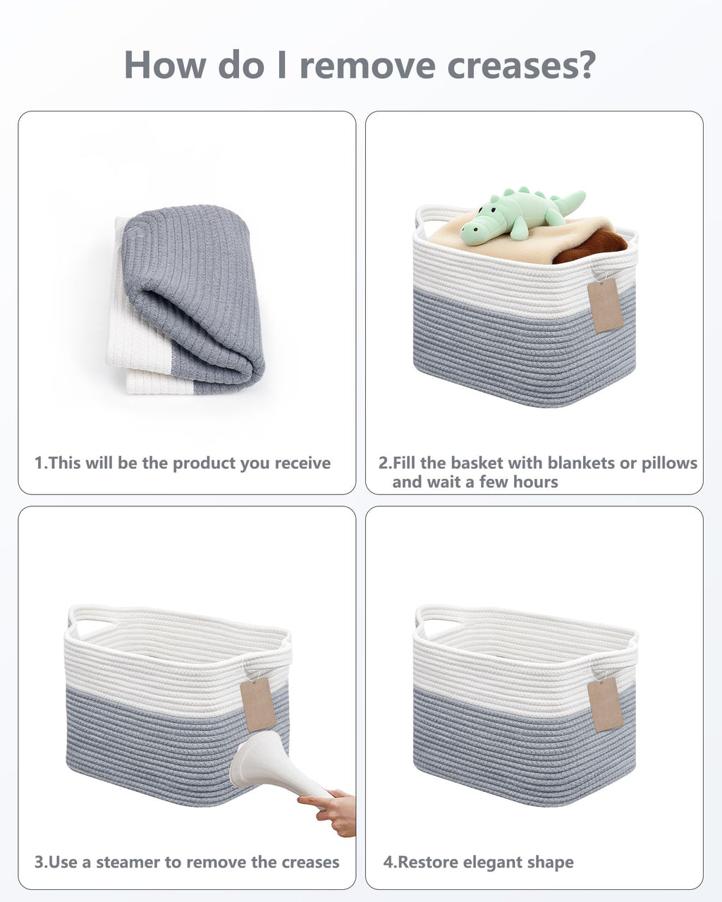 JOJOSEE Small Cotton Woven Storage Basket for Shelves, White&Grey,3PCS - image 4