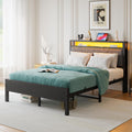 FOUBAM 4FT6 Double Bed Frame with LED Lights and Charging Station