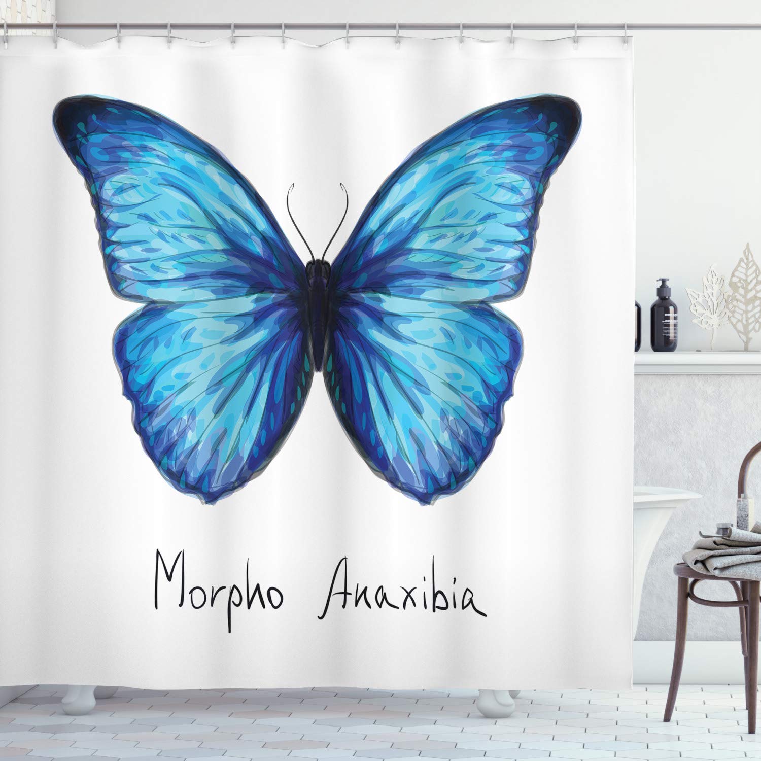 ABAKUHAUS Butterfly Fabric Shower Curtain - Watercolor Pale Blue - 69x94"