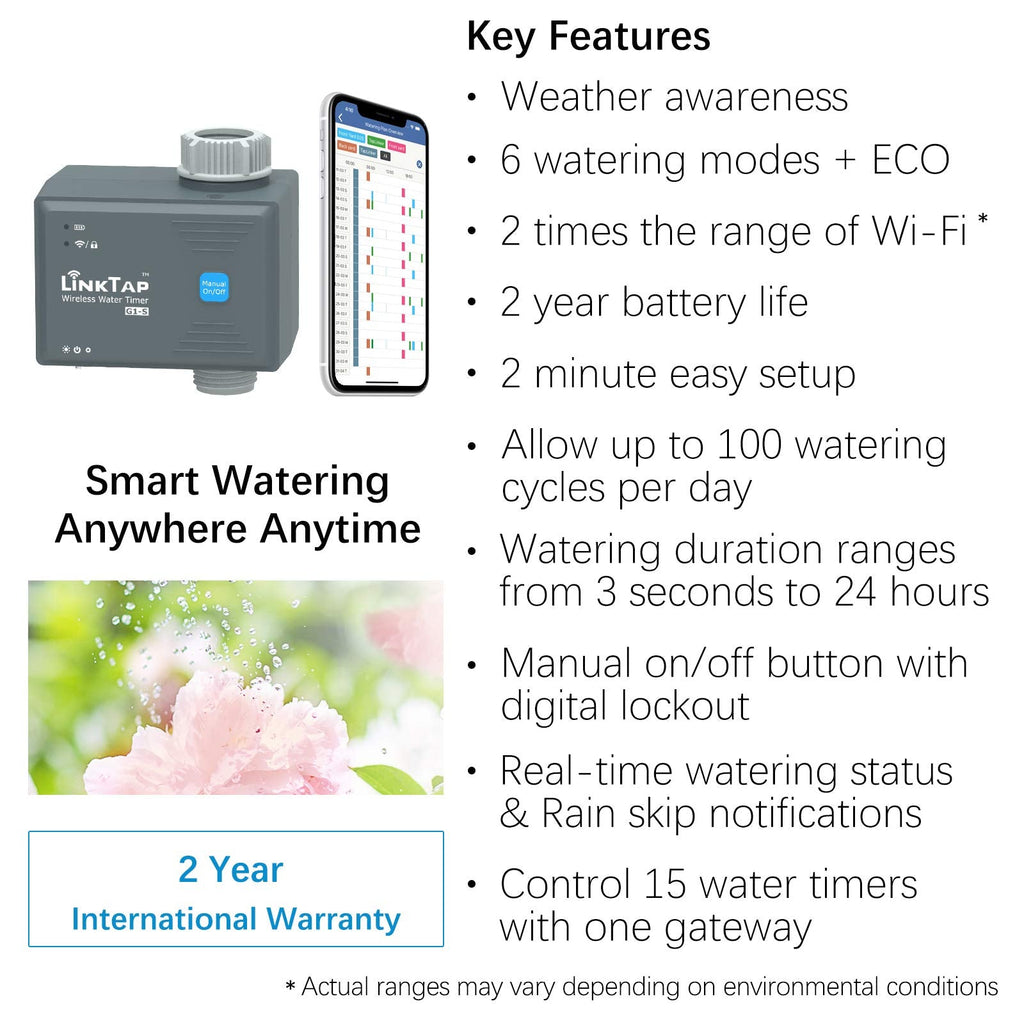 LinkTap G1S Wireless Water Timer – Smart Weather-Aware Irrigation Controller