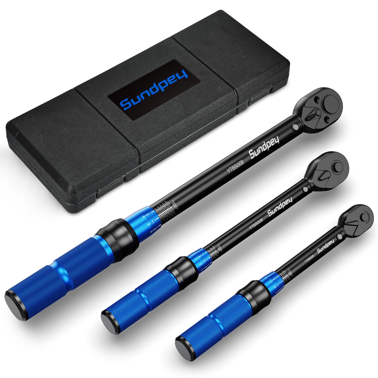 Sundpey 3-Piece Click Torque Wrench Set | 1/4, 3/8, 1/2 Inch Drive