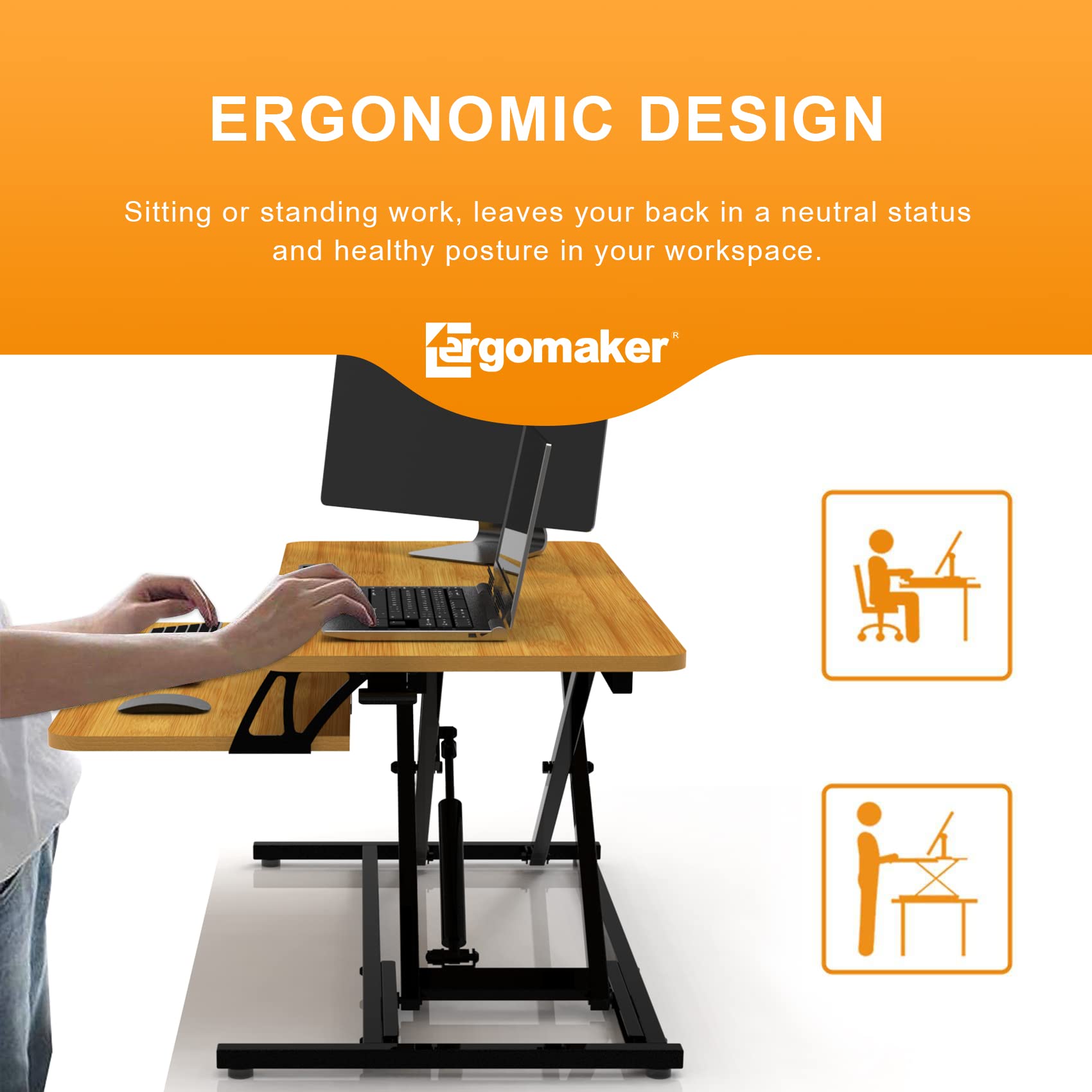 ERGOMAKER Standing Desk Converter – 32 Inch Height Adjustable Riser