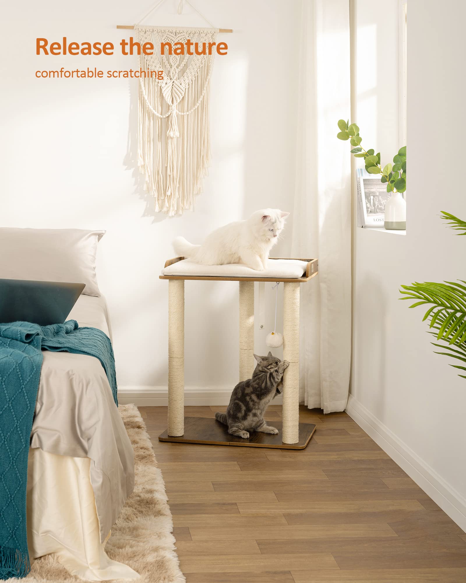 FourFurPets Cat Scratching Post – 68cm Sisal Tower – Vintage Brown