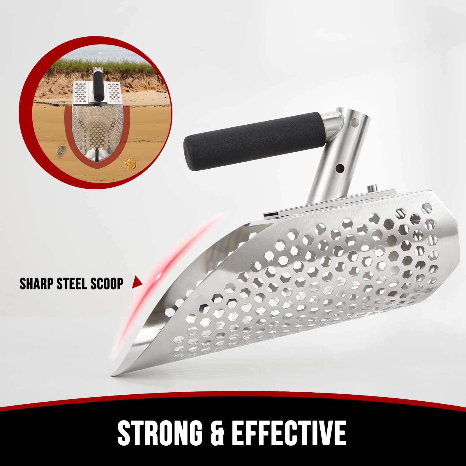 Stainless Steel Sand Scoop for Metal Detecting with Long Handle