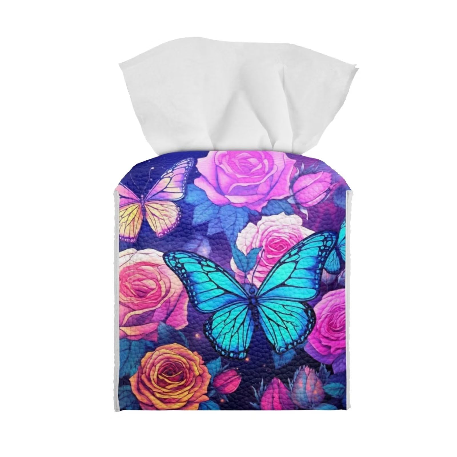 Showudesigns Butterfly Flower PU Leather Square Tissue Box Cover Holder