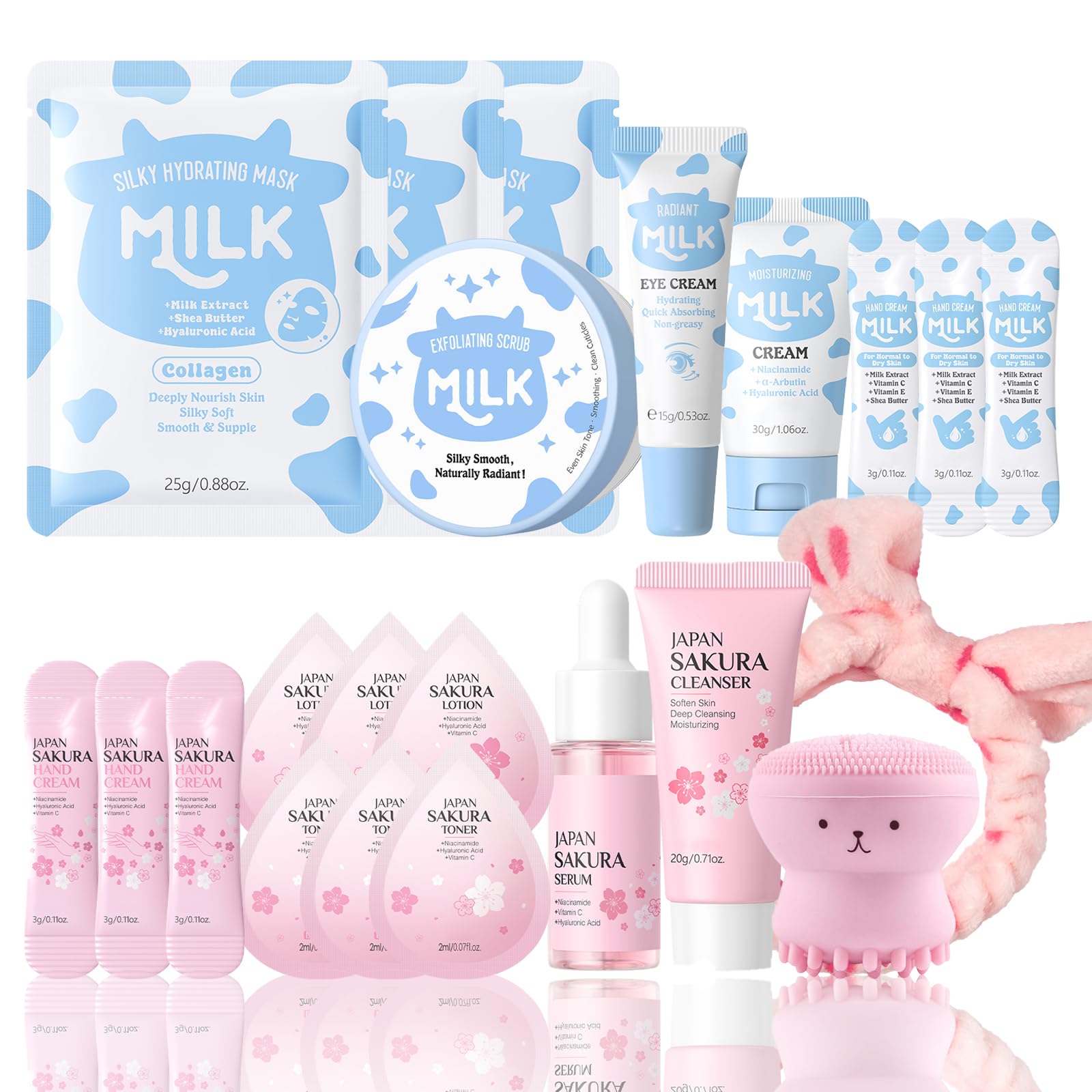 22PCS Milk & Sakura Skincare Gift Set for Teenage Girls