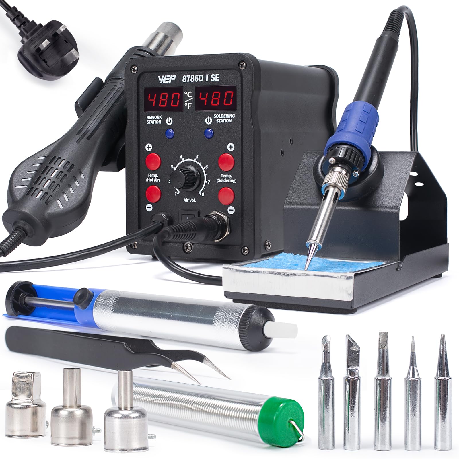 WEP 8786D-I SE 2-in-1 Hot Air Soldering Station Kit with 5 Tips