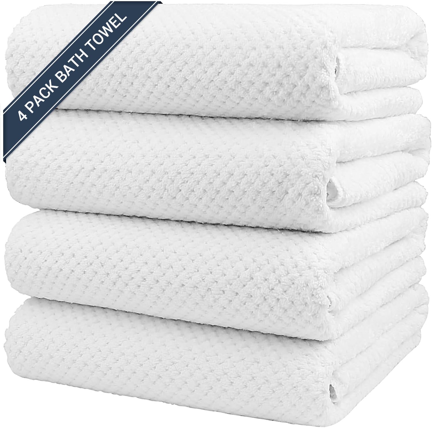 HOMEXCEL Microfiber Bath Towel Set - 4 Pack Ultra Soft Quick Dry White