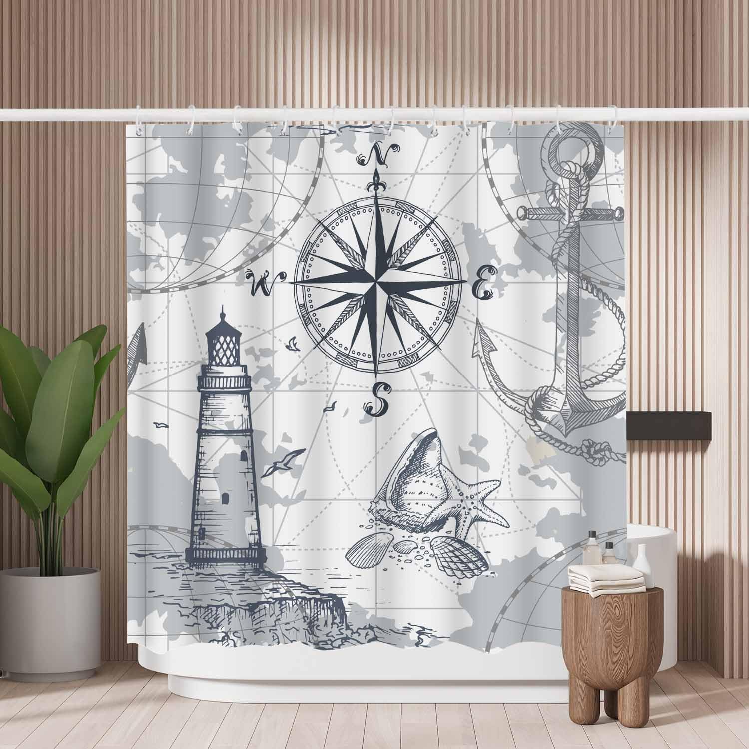 Woutay Sea Map Shower Curtain – Mold Resistant Waterproof Polyester