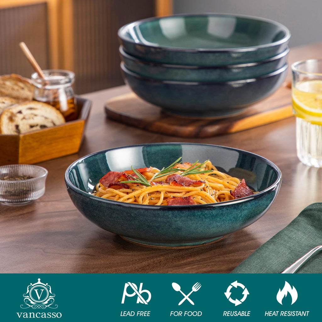 vancasso Stern 38 oz Ceramic Pasta Bowl Set of 4 – Green Serving Bowls