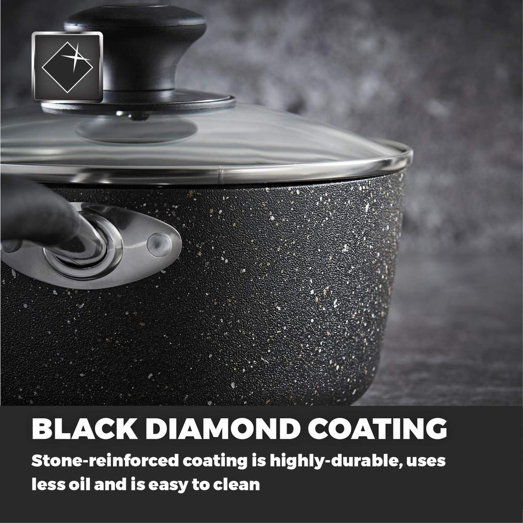 Tower Precision 5 Piece Non-Stick Pan Set | Black Diamond Coating