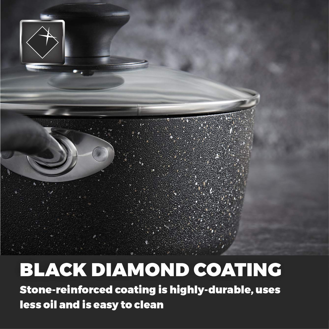 Tower Precision 5 Piece Non-Stick Pan Set | Black Diamond Coating