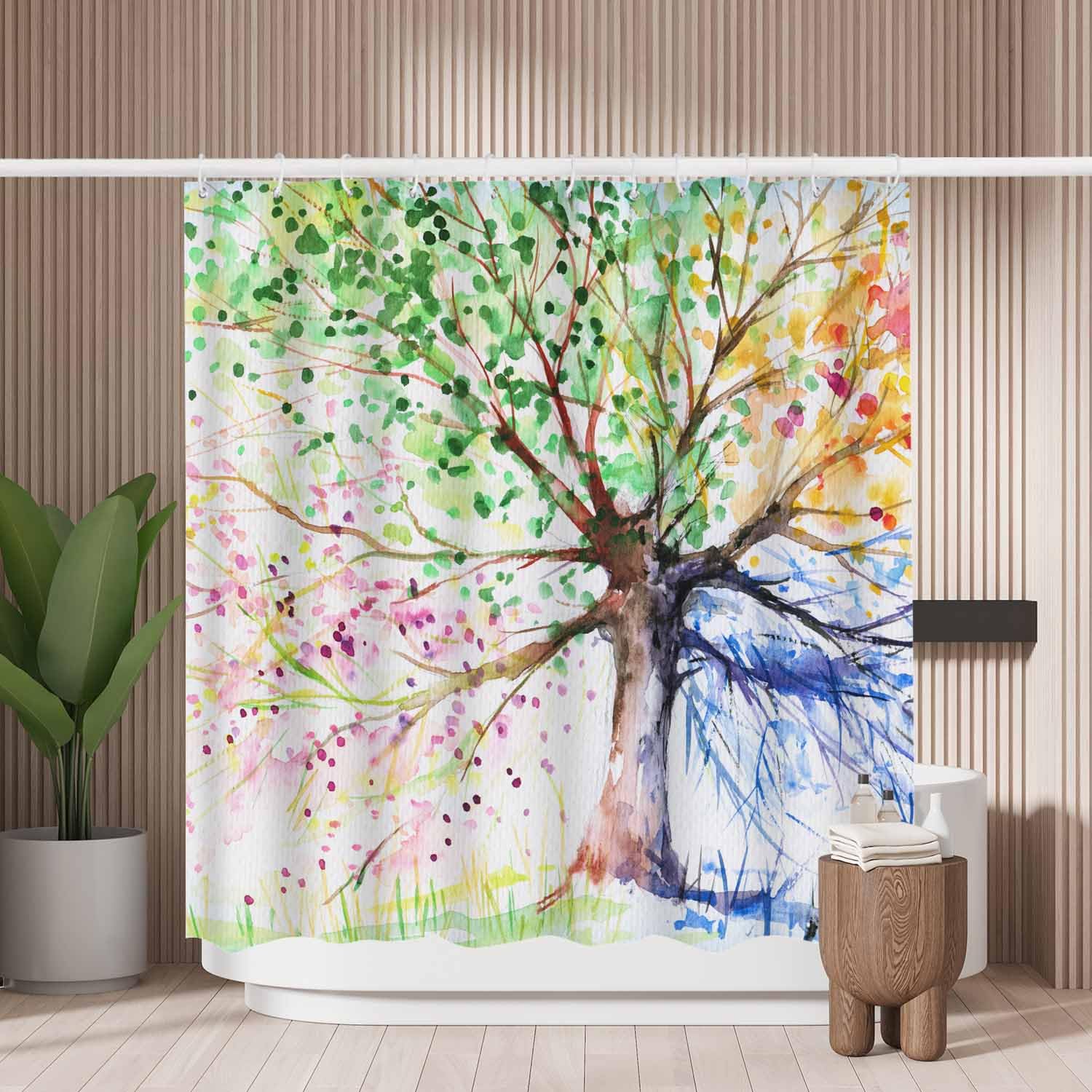 Woutay Colorful Tree Shower Curtain | Mold Resistant Polyester Fabric