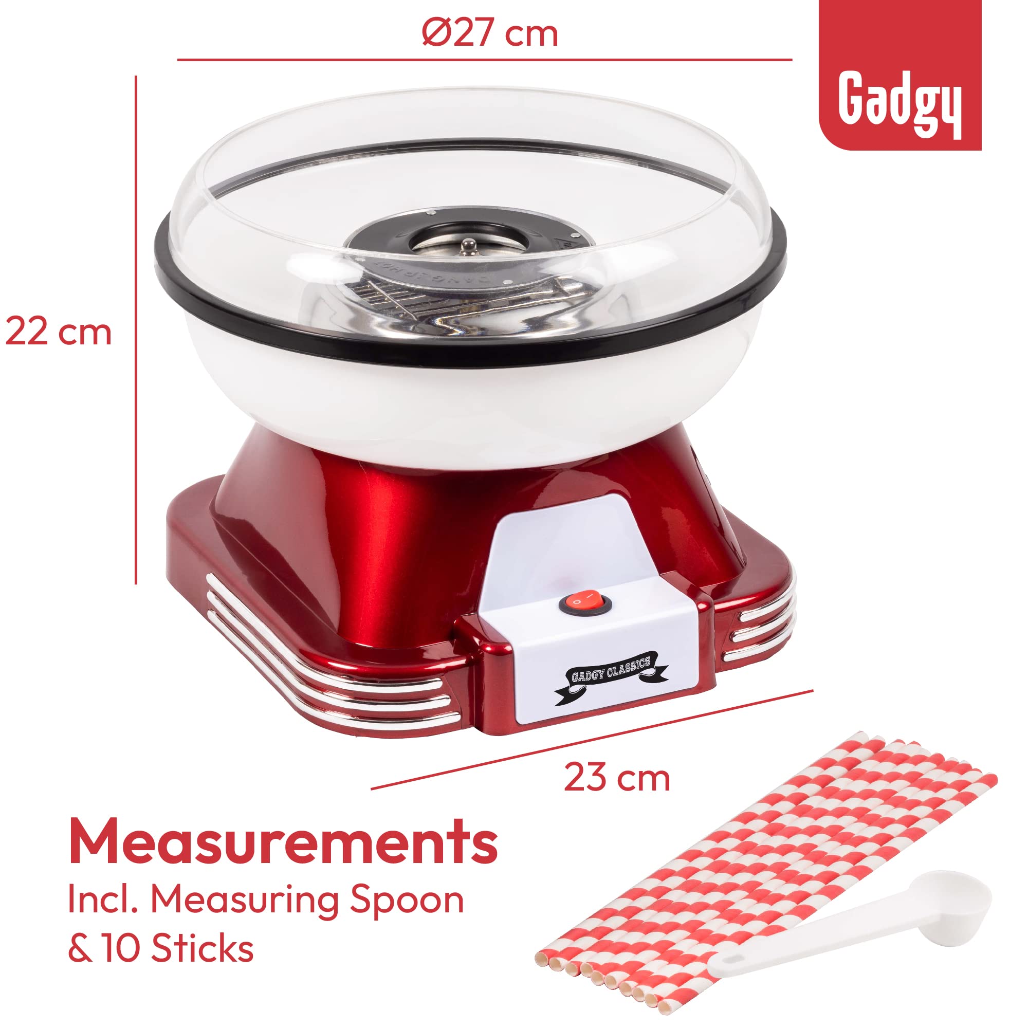 Gadgy Retro Candy Floss Machine - 500W Cotton Candy Maker with 10 Sticks