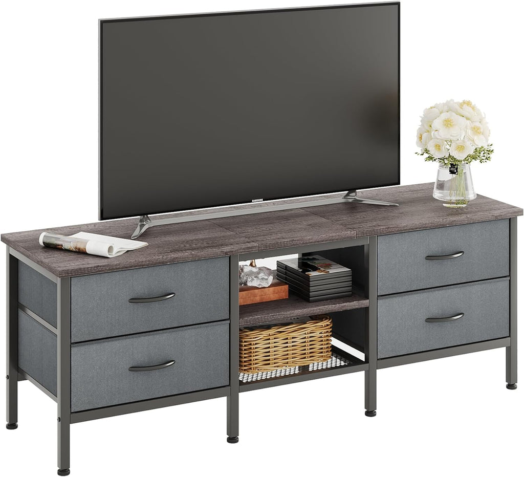 CAIYUN 55 Inch TV Stand with 4 Drawers - Industrial Media Console, Grey