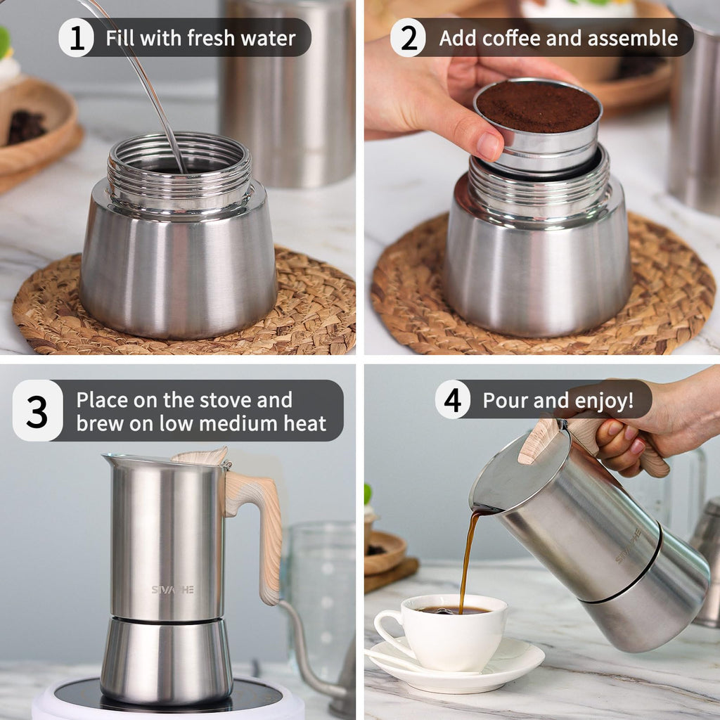 Sivaphe Stovetop Espresso Maker | 450ml Stainless Steel Moka Pot