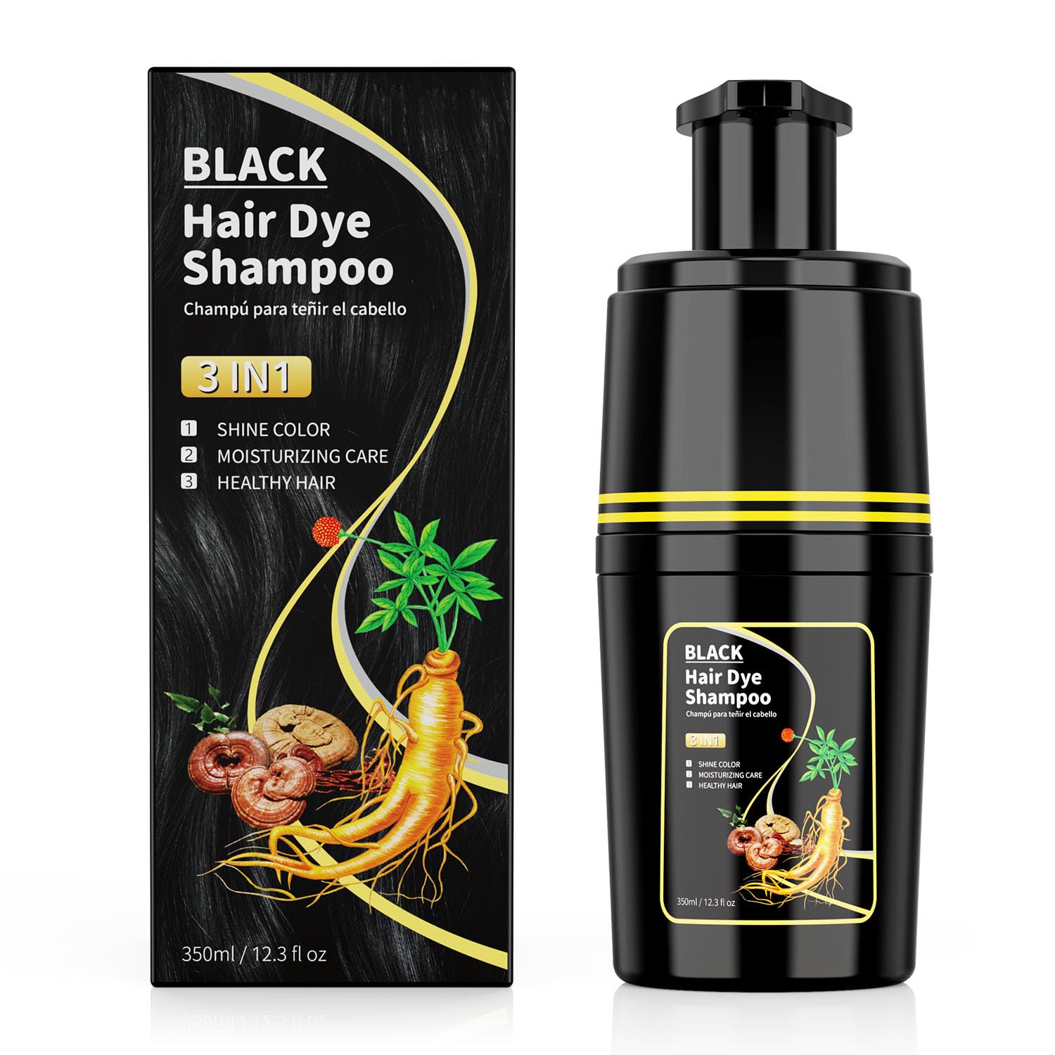 3-in-1 Black Hair Dye Shampoo for Gray Hair Coverage – 350ml