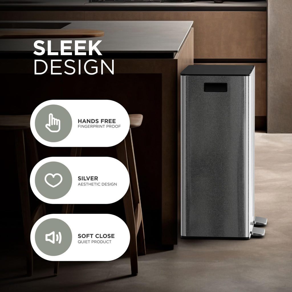 DMD 60L Dual Stainless Steel Recycling Bin with 3L Compost Bin