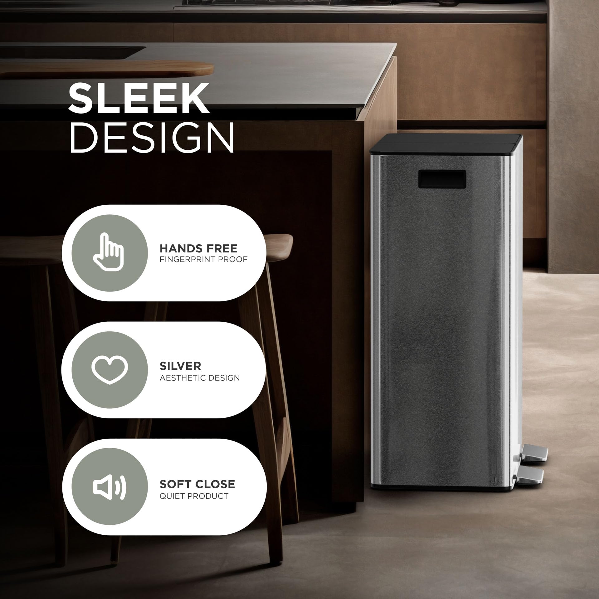 DMD 60L Dual Stainless Steel Recycling Bin with 3L Compost Bin