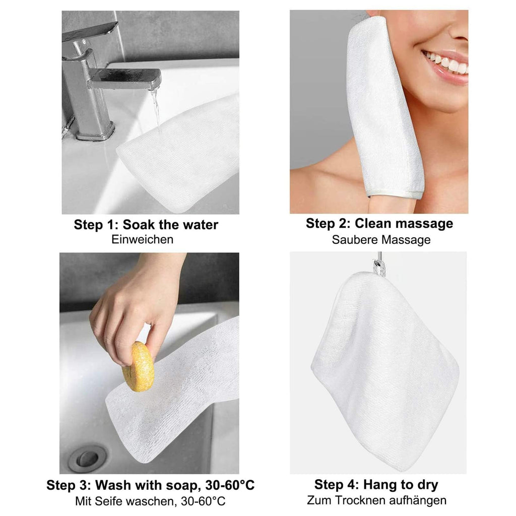 PHOGARY Pack of 10 Microfibre Body Wash Mitts White, Soft Face Cleansing Mitts, Bath SPA Terry Cloth, 15x21 cm - image 5