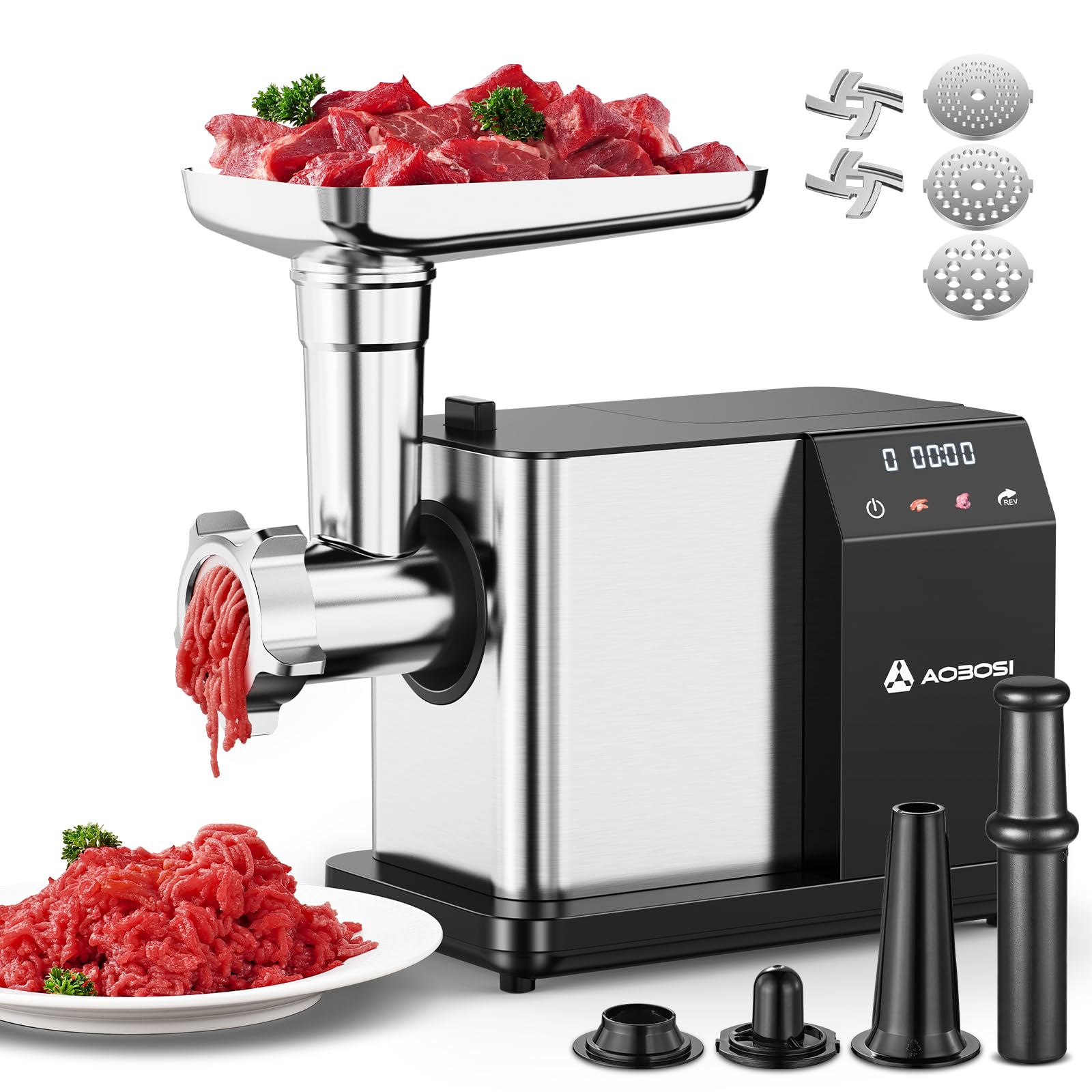 AAOBOSI Electric Meat Grinder | 3000W Mincer with LCD Display & Kibbe