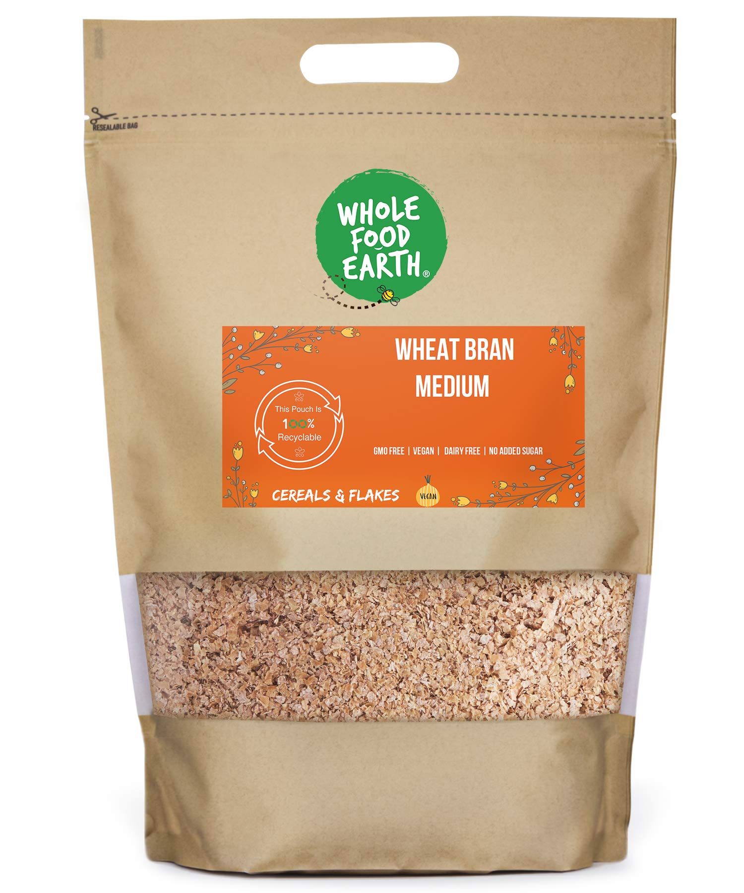 Wholefood Earth Wheat Bran Medium | High Fiber Baking Ingredient - 3 kg
