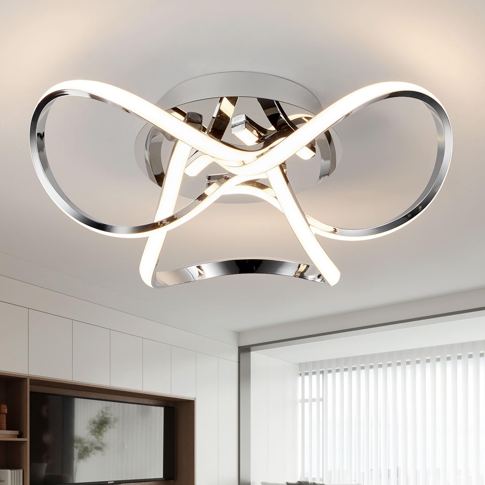 Aurolite AL1015D LED Chrome Semi Flush Ceiling Light | Dimmable Swirl
