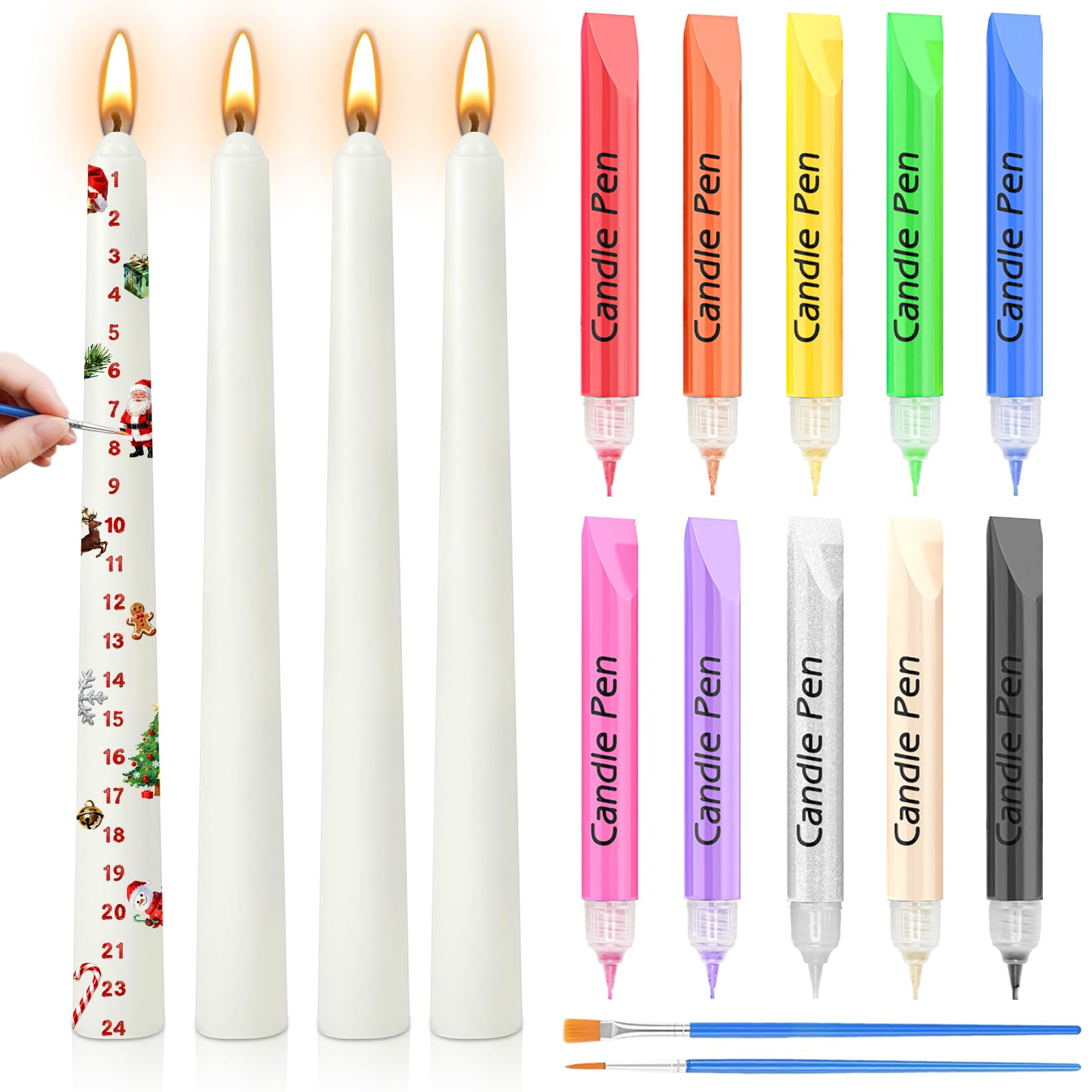 Bolosa DIY Candle Painting Kit | 4 Taper Candles & 10 Color Pens for Advent