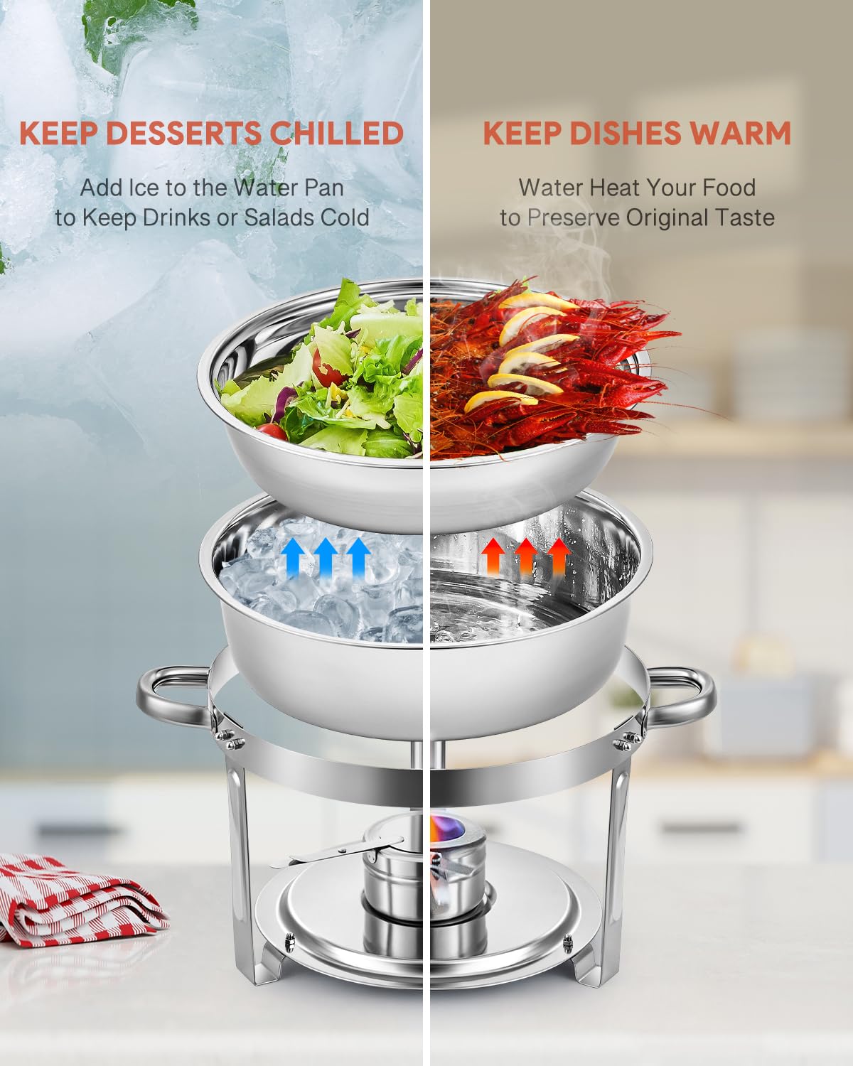 Wilprep 2-Pack Round Chafing Dish Buffet Set | 5L Stainless Steel Food Warmer