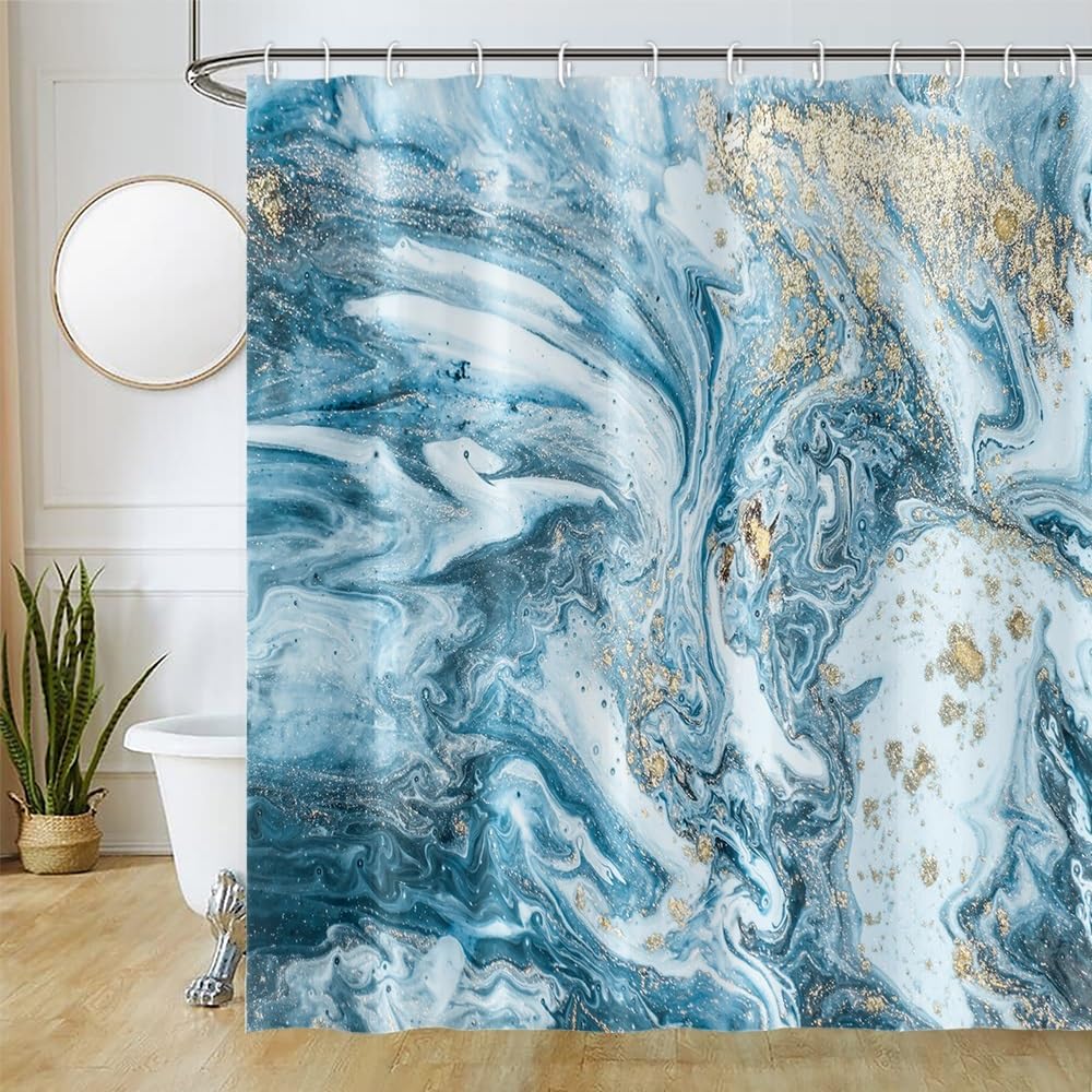 Uiiooazy Blue Marble Shower Curtain | Waterproof Polyester Bath Decor