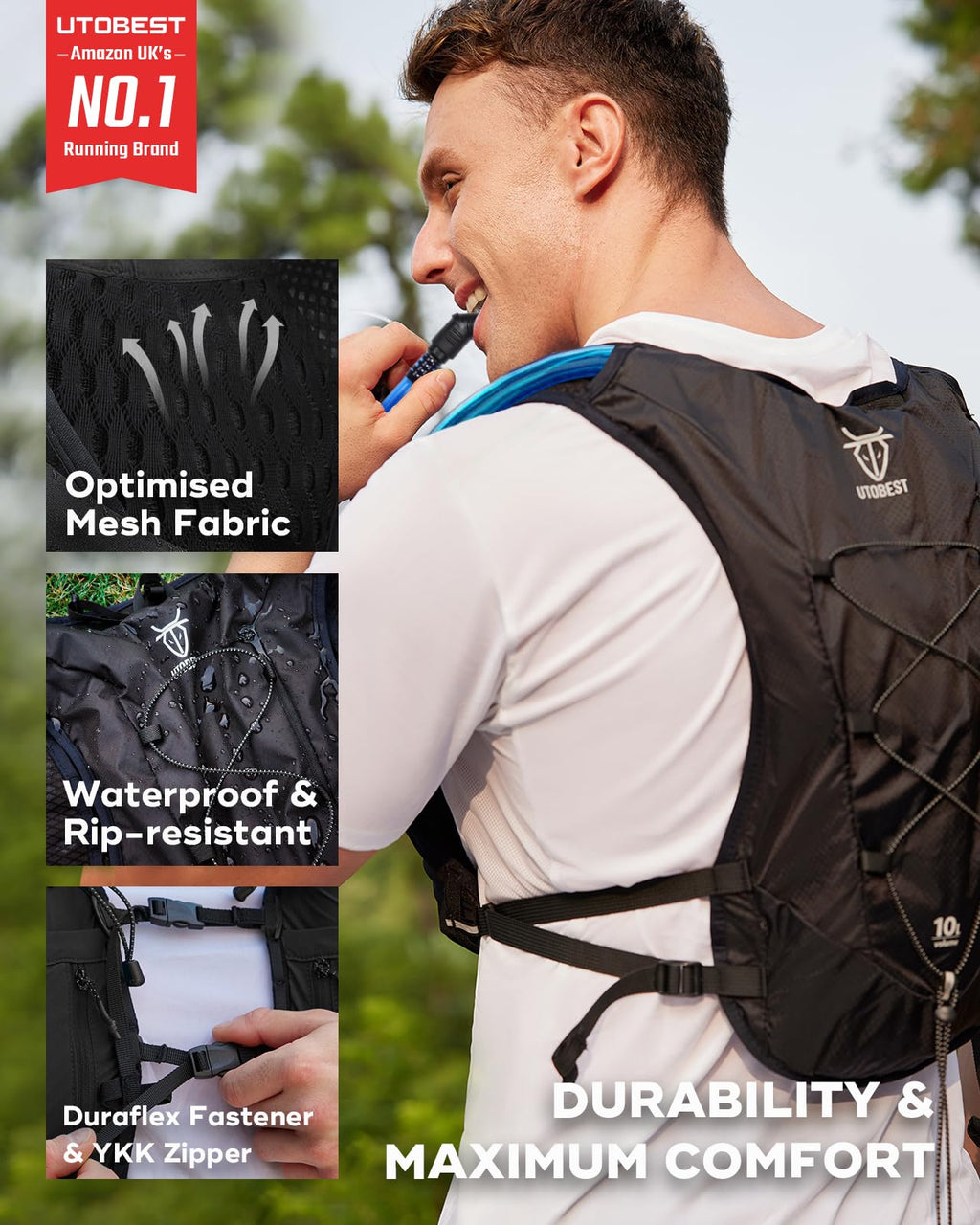 UTOBEST 10L Running Hydration Vest – Lightweight Backpack with 2L Bladder