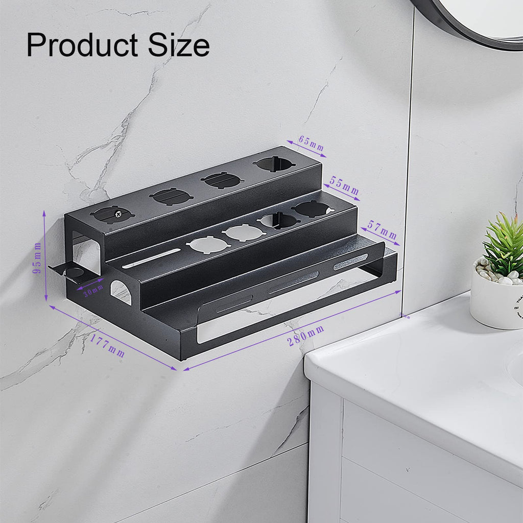 Hosoncovy Metal Wall Mount Holder Organizer Stand Storage Rack with Towel Holder Tabletop Organizer for Dyson Airwrap Styler and Brushes Black