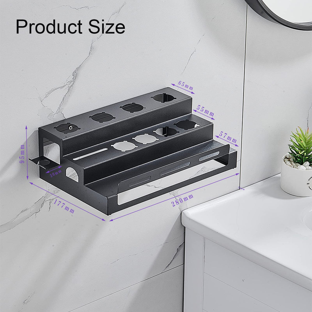 Hosoncovy Metal Wall Mount Holder Organizer Stand Storage Rack with Towel Holder Tabletop Organizer for Dyson Airwrap Styler and Brushes Black
