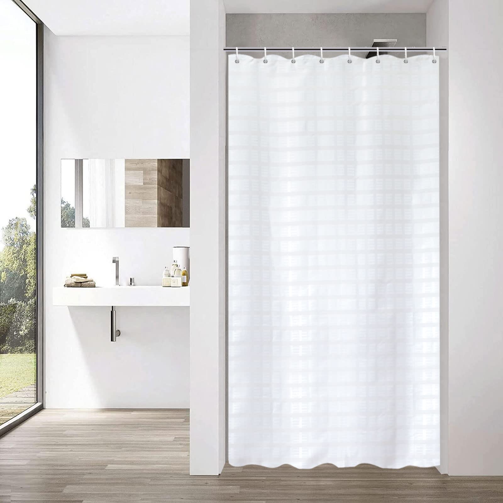 Narrow Shower Curtain – White Jacquard Waterproof Fabric