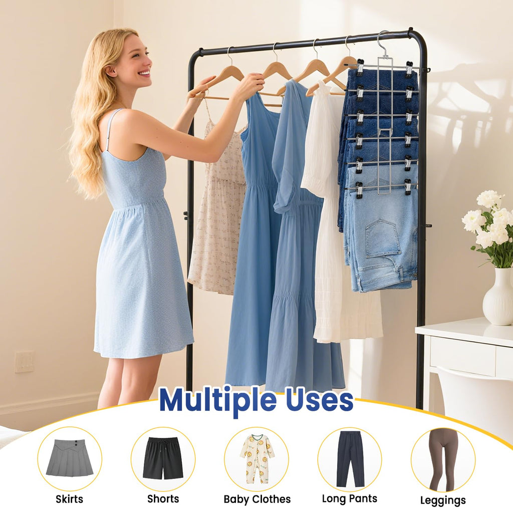 DAMITA Skirt Trouser Hangers with Clips Space Saving Hanging Closet Organizer 6 Tiers Multi Hanger with 360° Swivel Hook - image 5