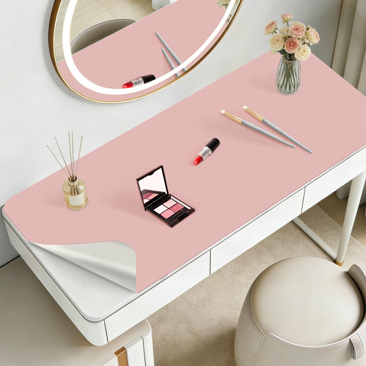 Dressing Table Mat Protector for Makeup Vanity, 60x30cm, Pink and Silver - image 1