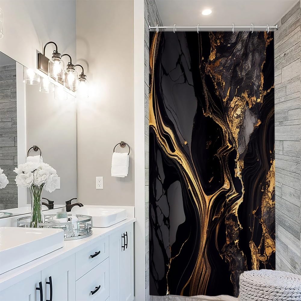 Uiiooazy Black Gold Marble Shower Curtain | Waterproof Polyester Fabric