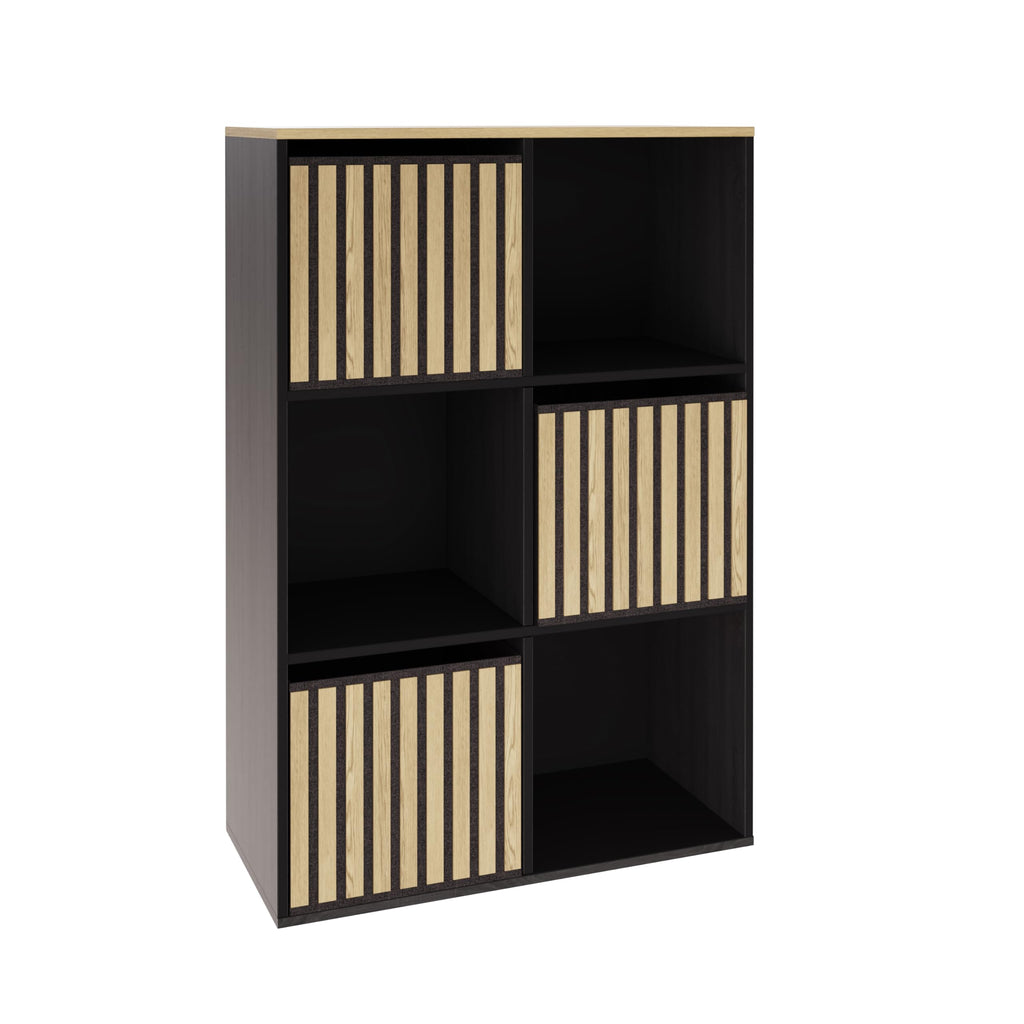 GFW Kube 2x3 Storage Unit Black & Medium Oak, Cube Bookcase with Open and Hidden Storage Compartments, Modern Shelving Unit - image 2