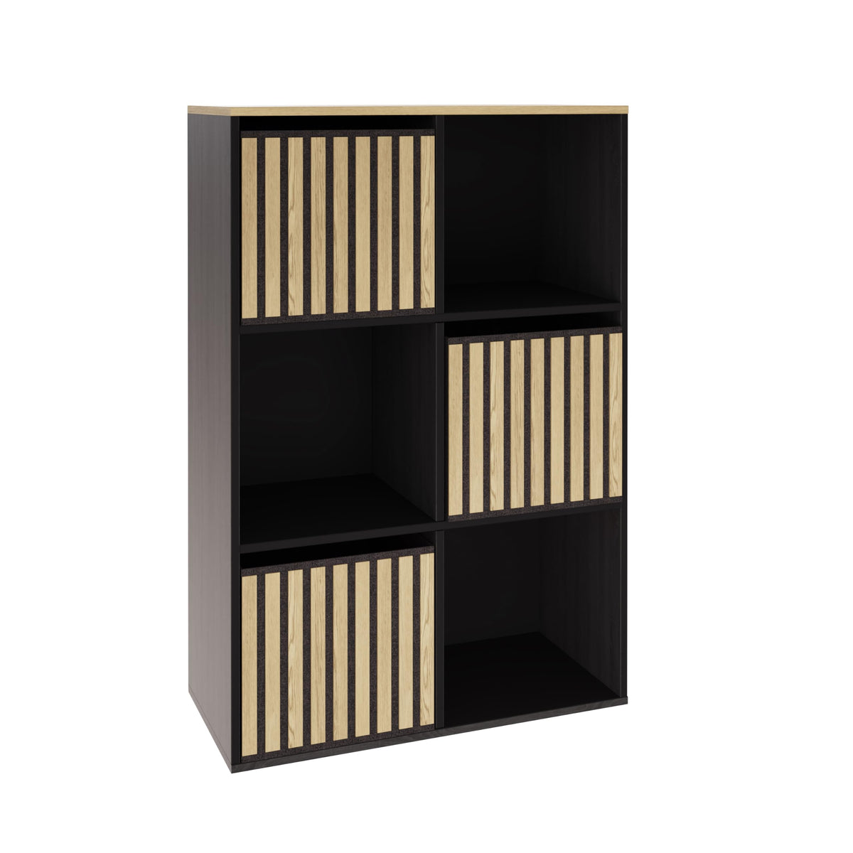 GFW Kube 2x3 Storage Unit Black & Medium Oak, Cube Bookcase with Open and Hidden Storage Compartments, Modern Shelving Unit - image 2