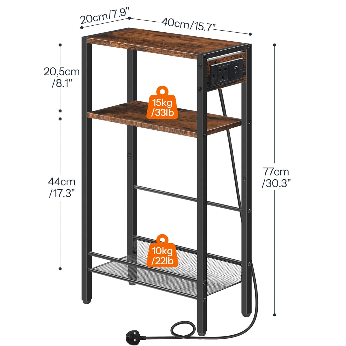 HOOBRO 3-Tier Console Table with Charging Station 1AC, 1USB, 1Type-C, Hallway Table with Adjustable Shelf