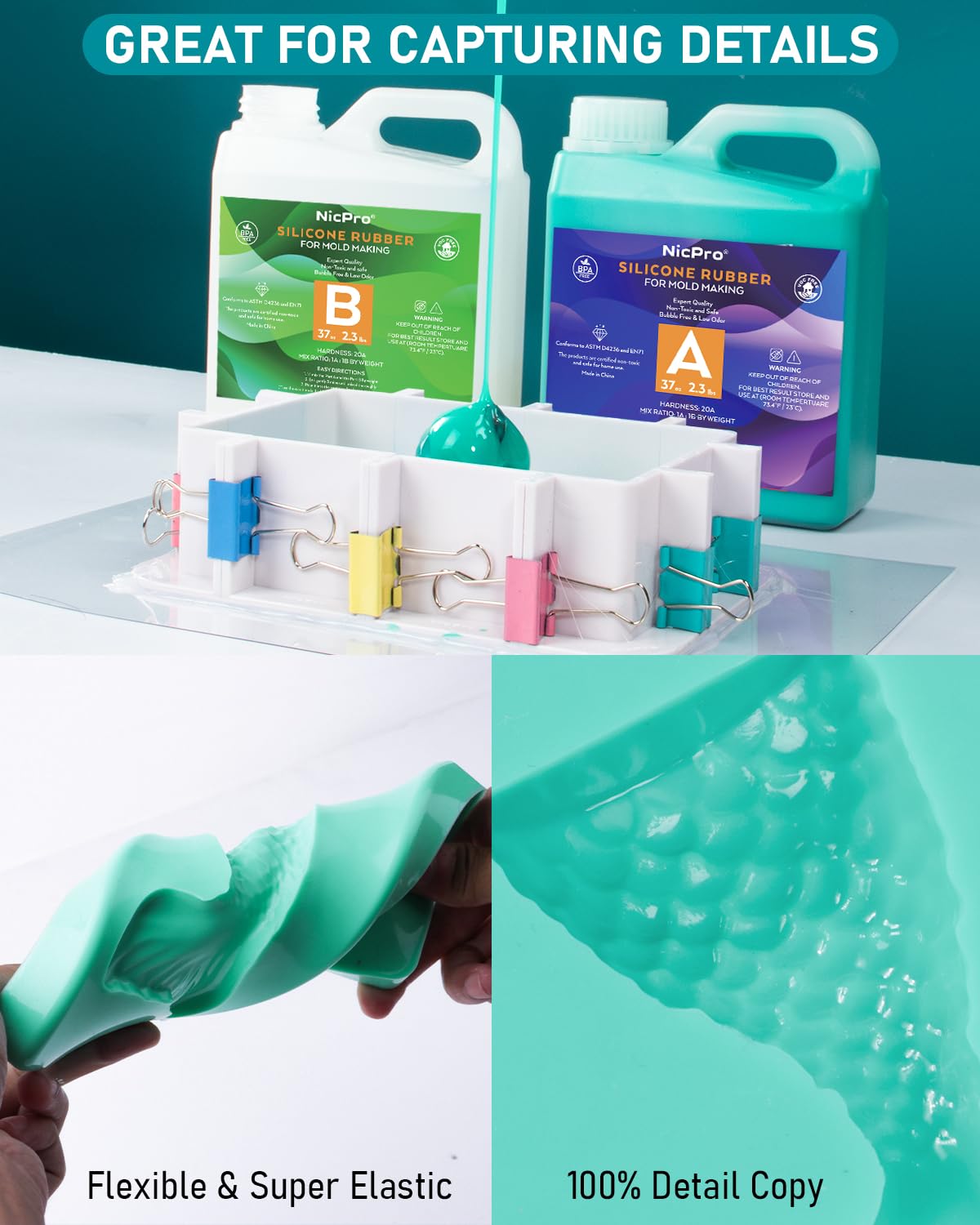 Nicpro 74oz Silicone Mold Making Kit – Platinum Liquid Rubber, Jade Green
